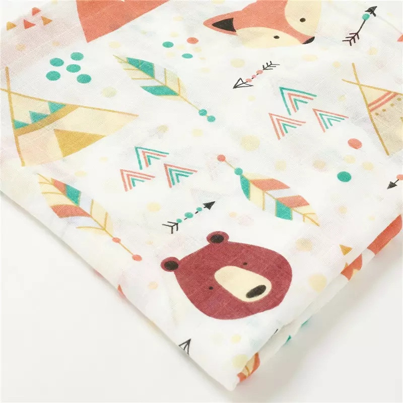 Super Soft Bamboo Organic cotton Muslin Baby Swaddle Blanket - Red Bear Fox